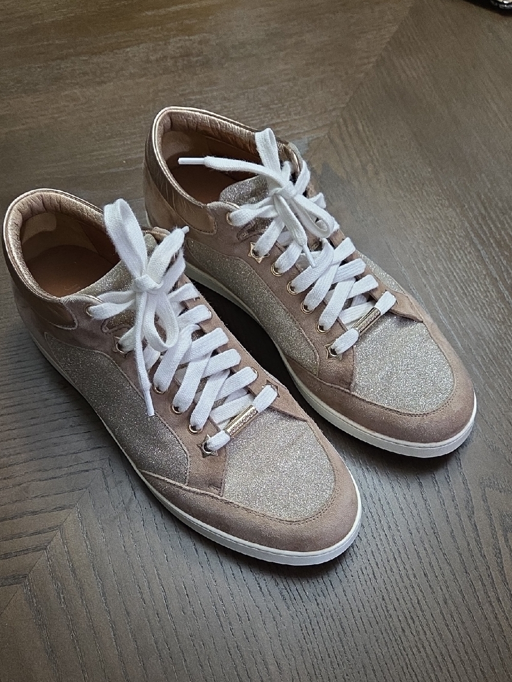 Jimmy Choo Glitter Luxury Sneakers with White Laces Size 39.5